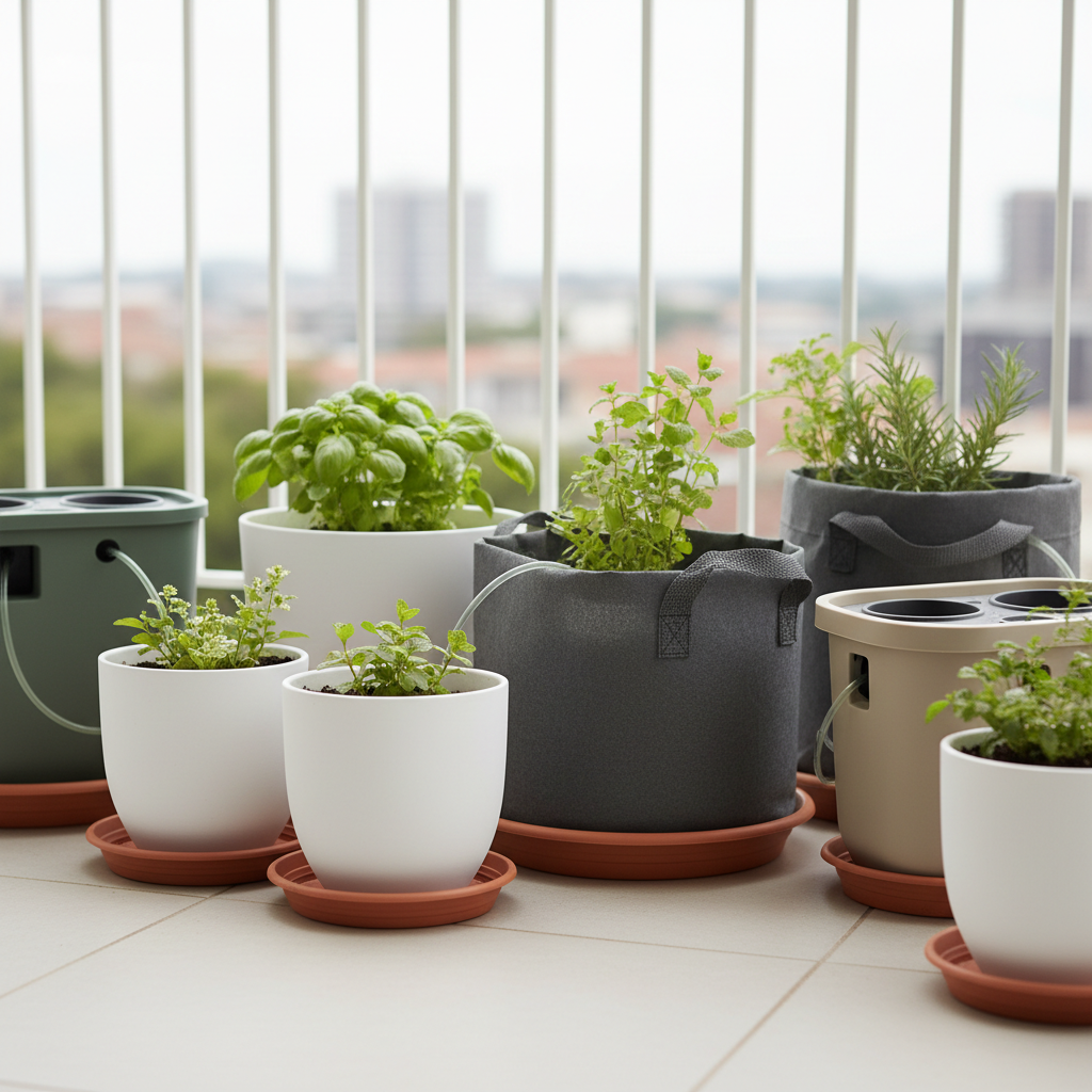 Renter-friendly balcony planters with drip trays and lightweight containers