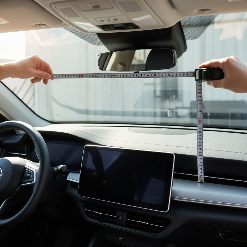 Measuring windshield width and height for a foldable sun shade