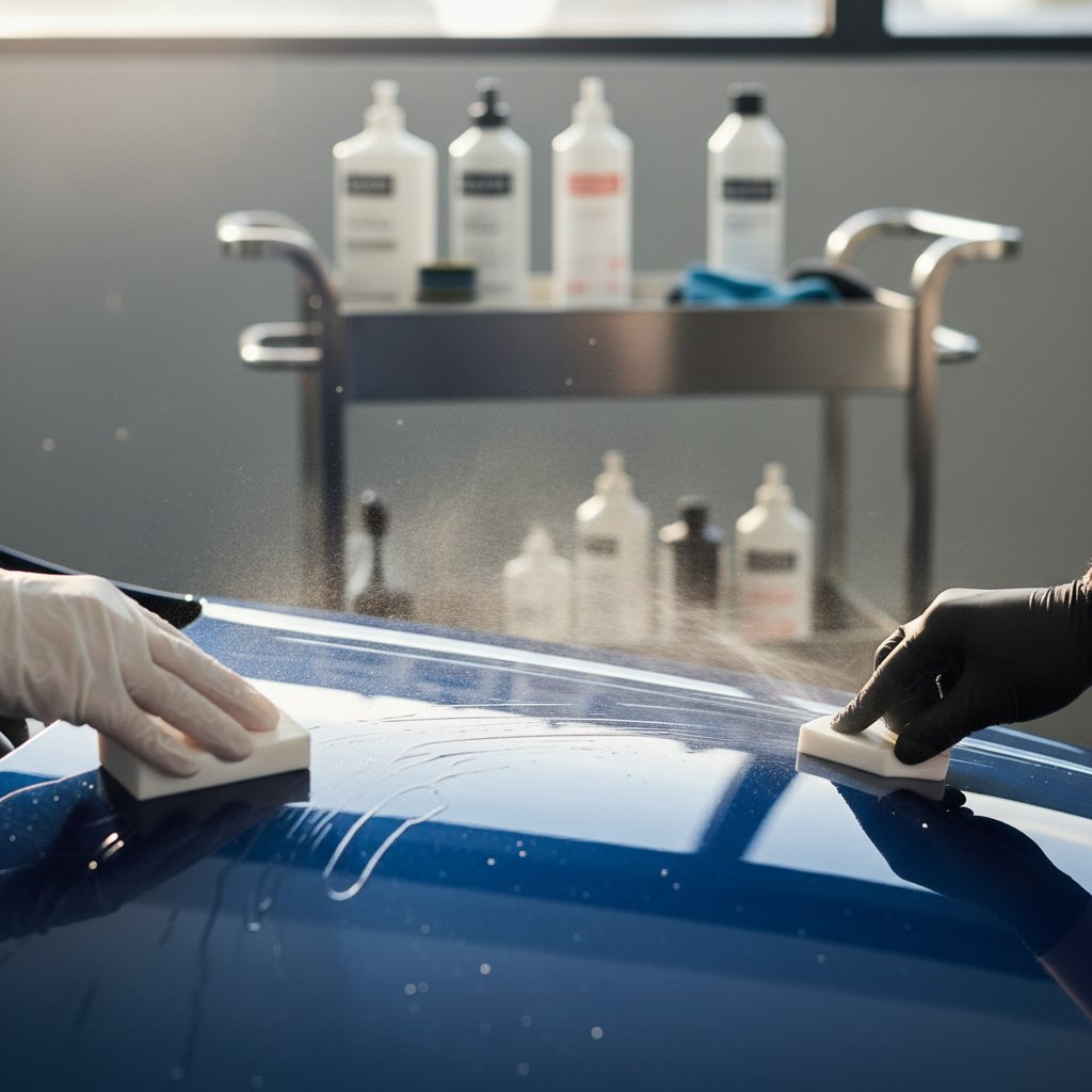 Clay bar decontamination on car paint before applying sealant
