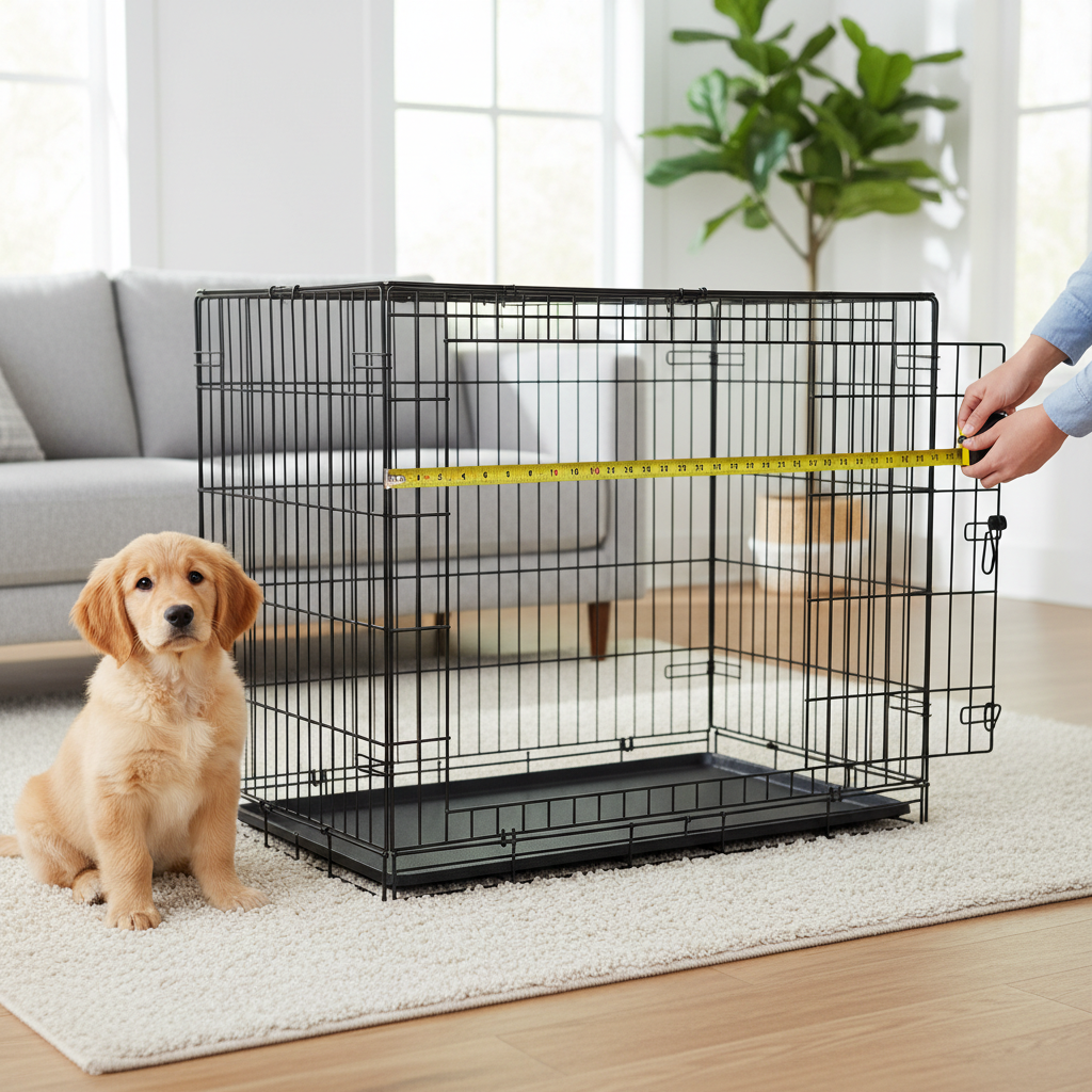 Sizing a dog crate with a divider panel for puppy house training