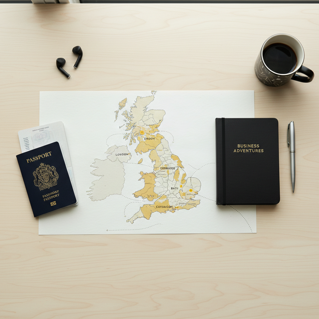 UK travel planning map with London, Edinburgh, Bath, and the Cotswolds highlighted