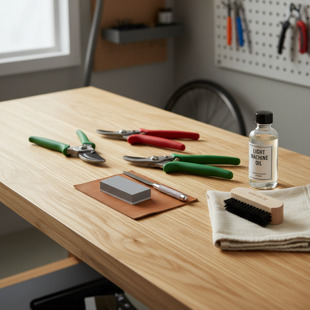Home setup for sharpening garden shears with simple tools
