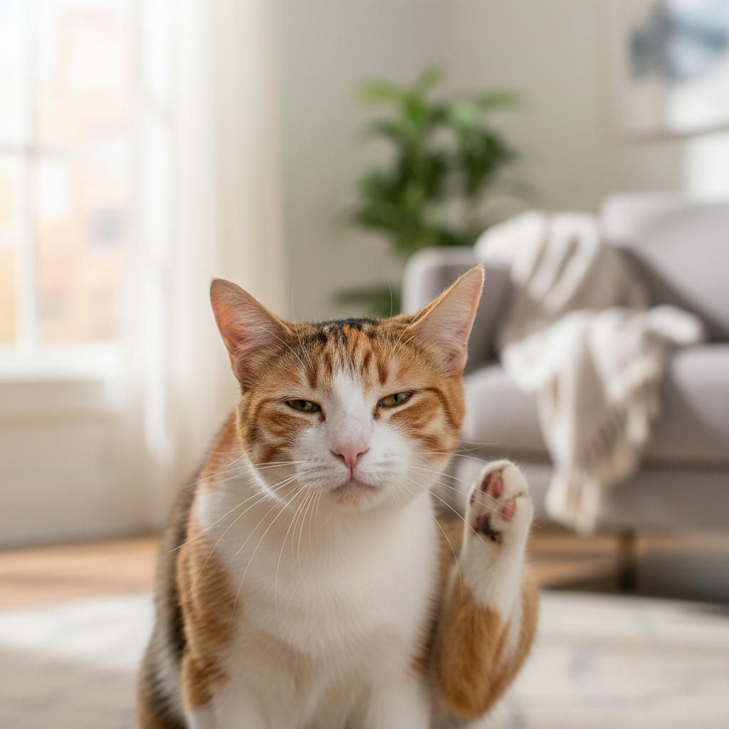 Cat scratching ear with visible irritation, possible ear mites