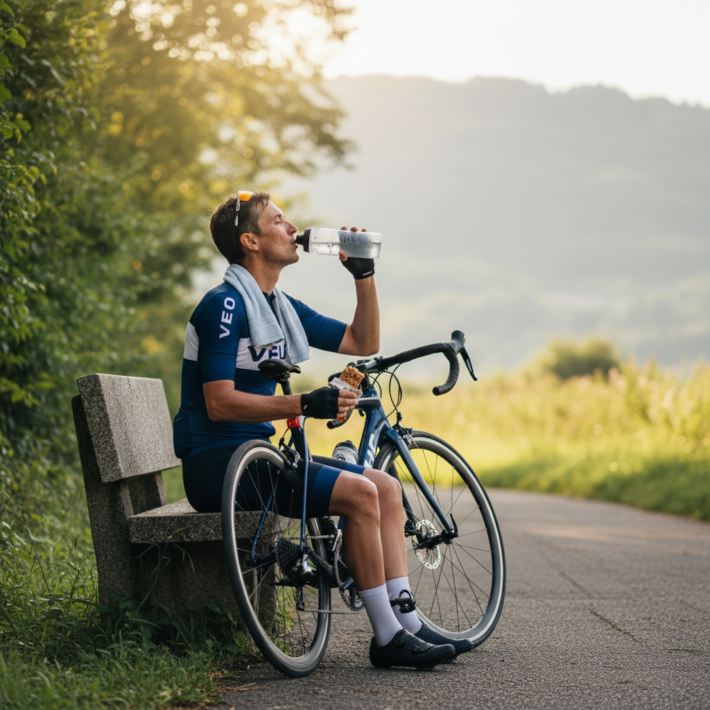 Cyclist refueling and hydrating after a ride for faster recovery