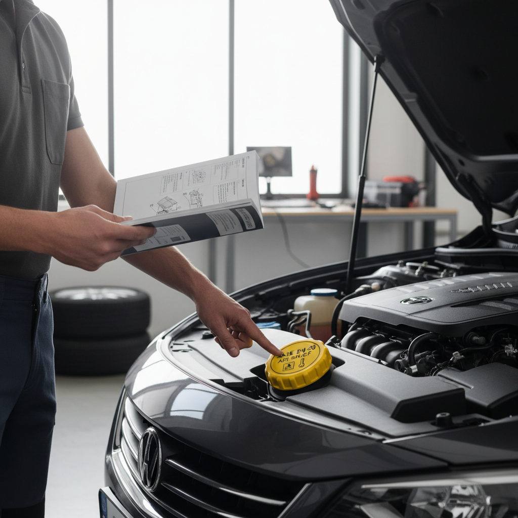 Checking car oil specifications on the oil cap and owner manual