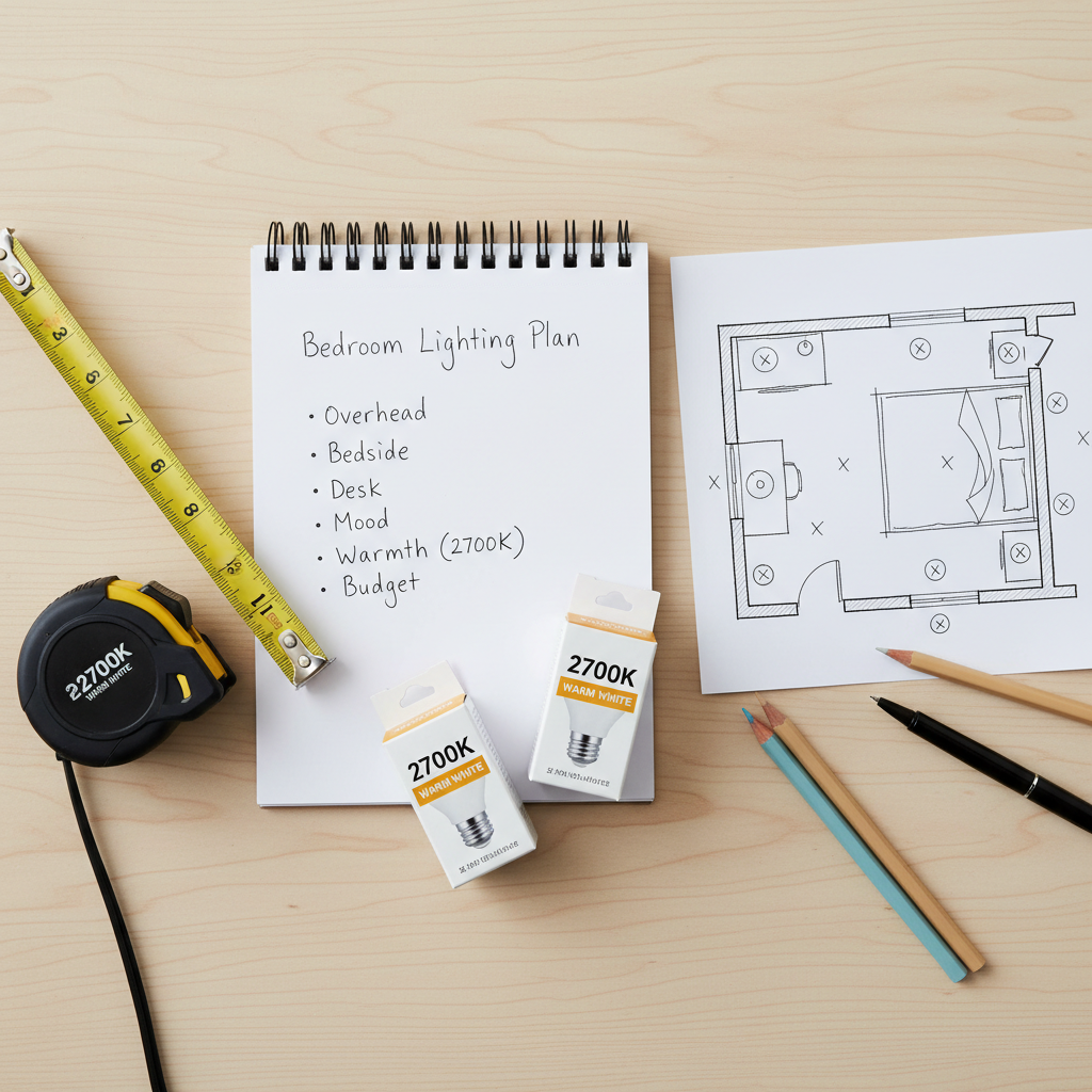 Budget bedroom lighting checklist and lamp placement plan