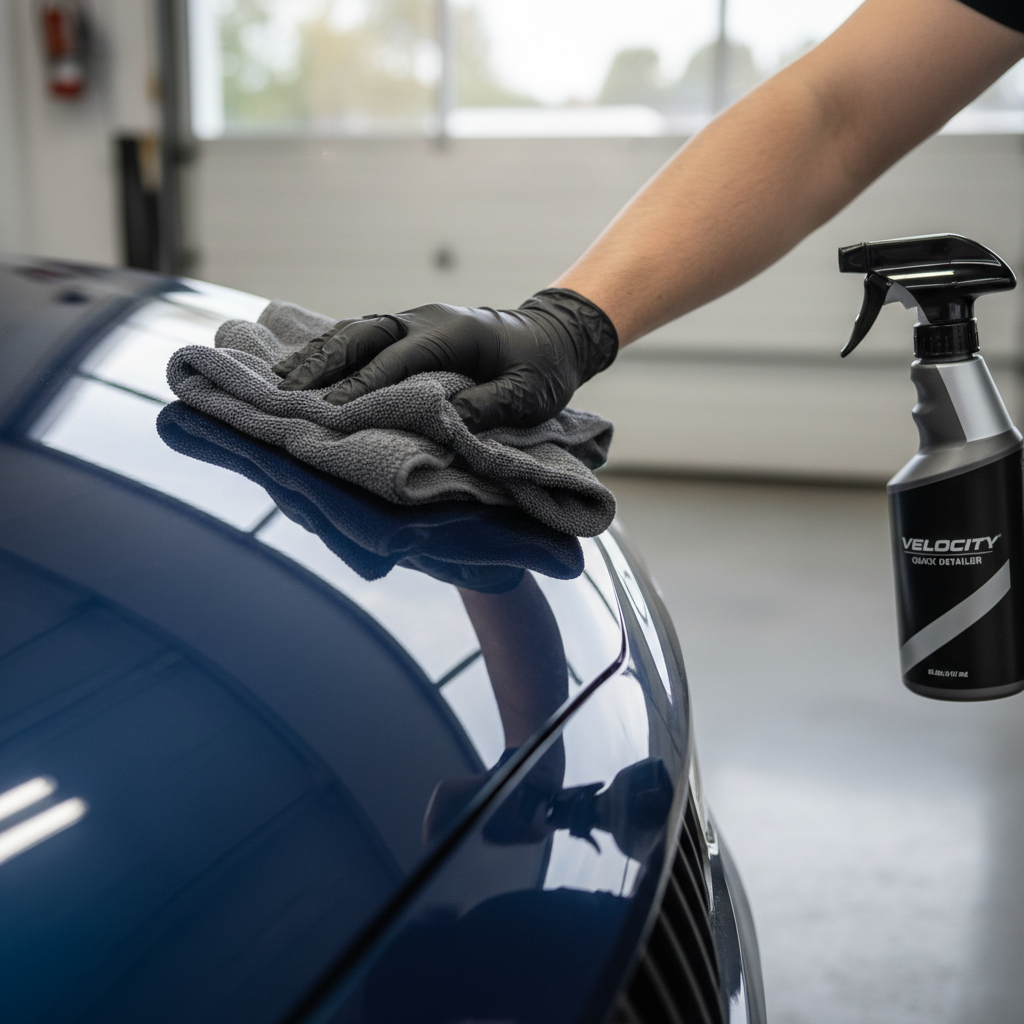 Microfiber towel and detailing spray used to safely remove bird poop from car paint