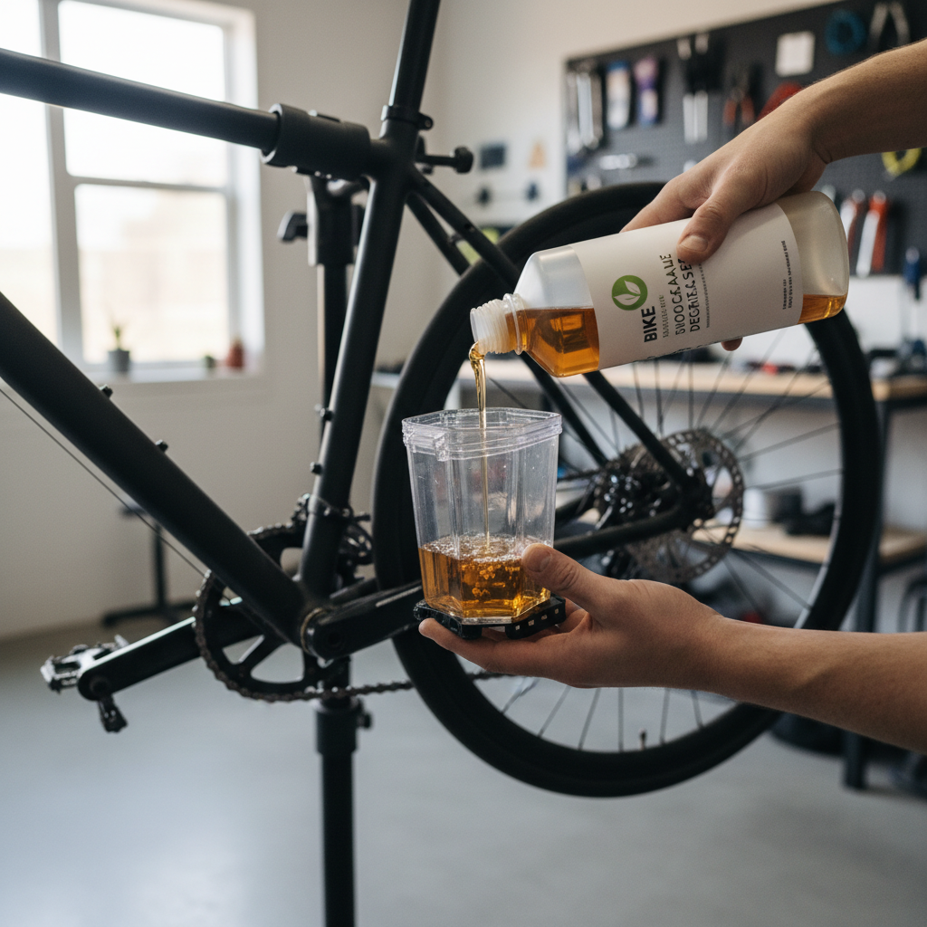 Degreaser being poured into a bicycle chain scrubber tool