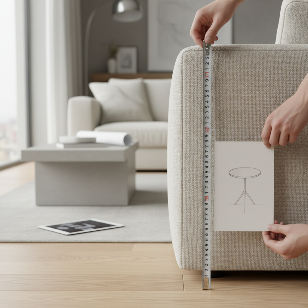 Measuring sofa seat height and clearance for a small side table