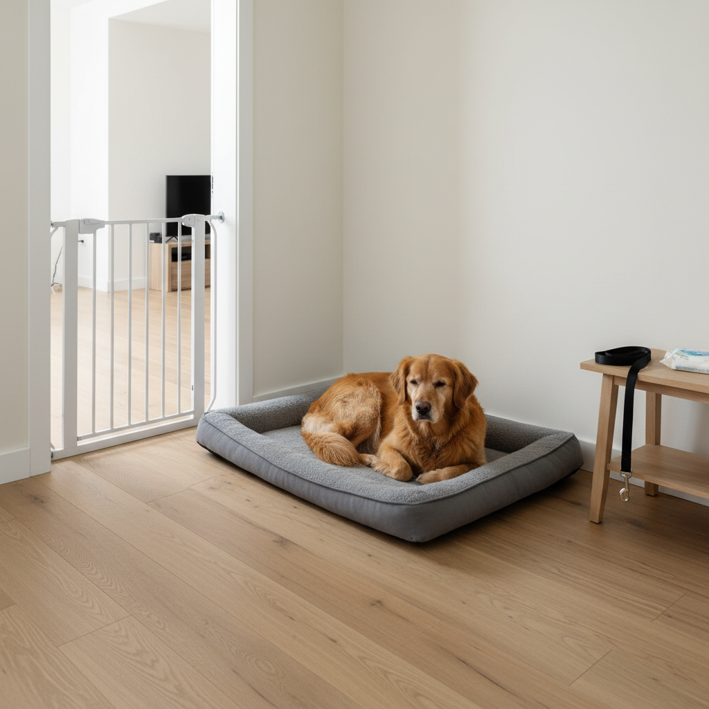 Dog resting at home separated from other pets to prevent contagious cough spread