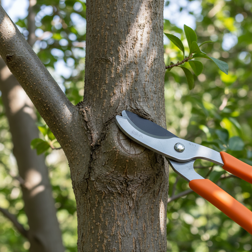 Cutting at the branch collar to avoid damaging the trunk