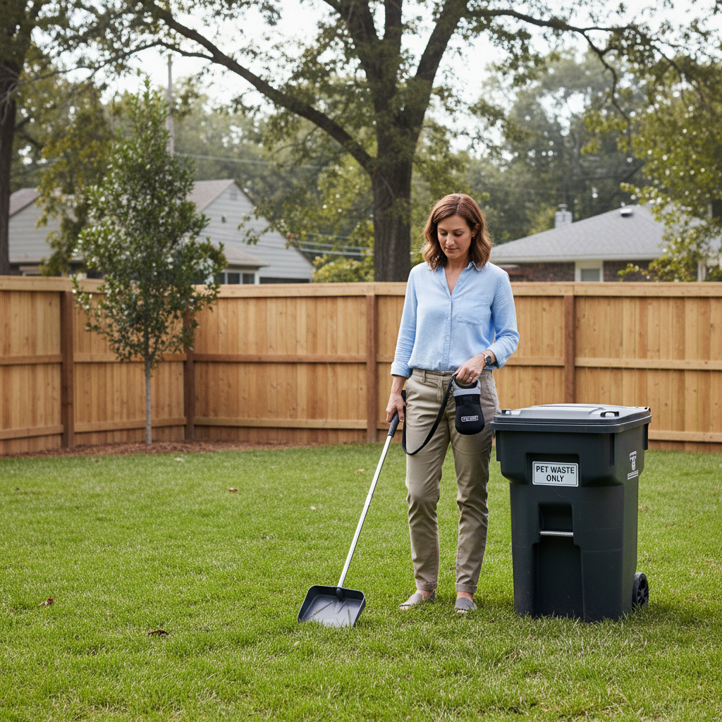 Clean backyard with poop-scooping tools for preventing coprophagia