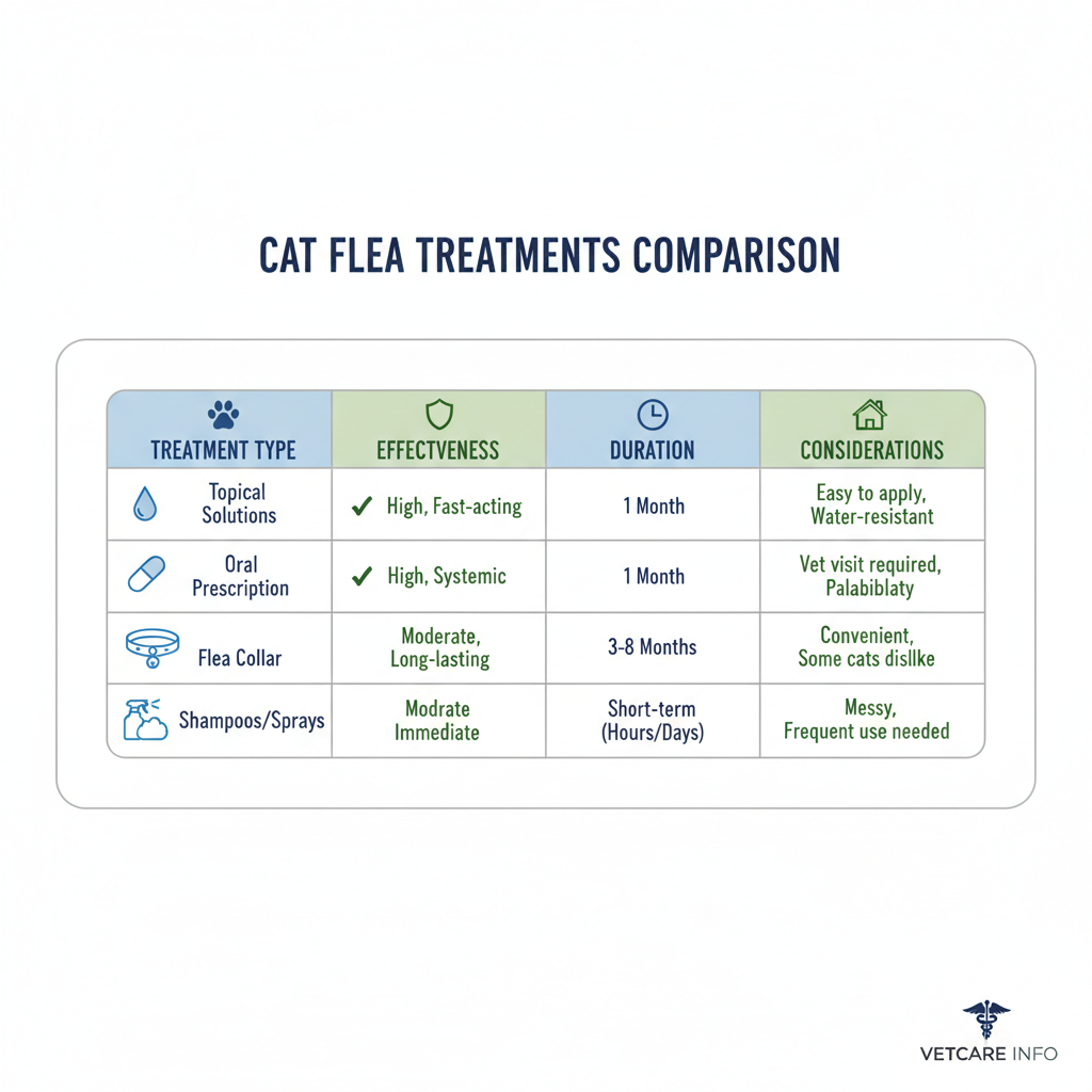 Comparison chart concept for flea treatments for cats by type and duration