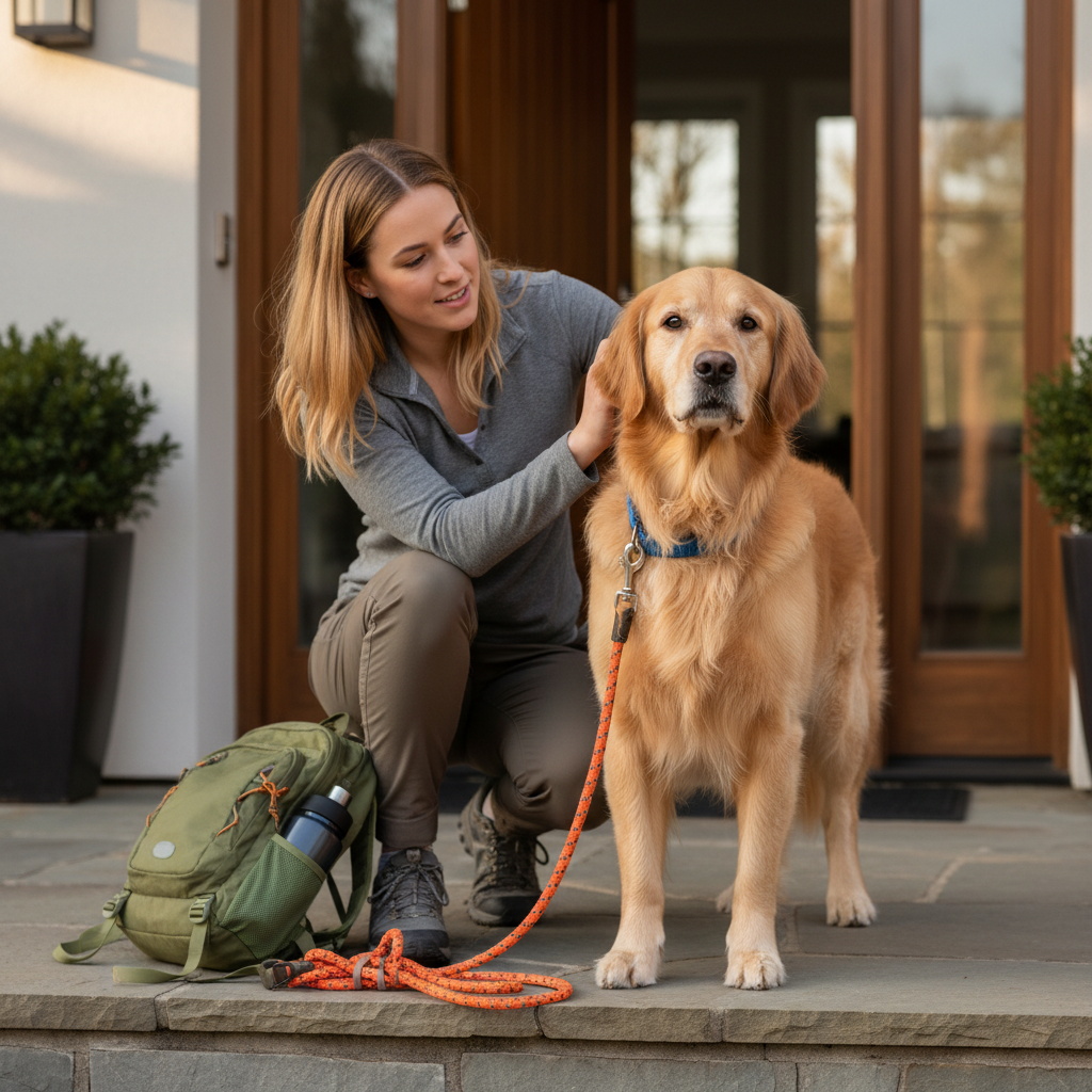 Tick check routine after a hike with a dog near the entryway