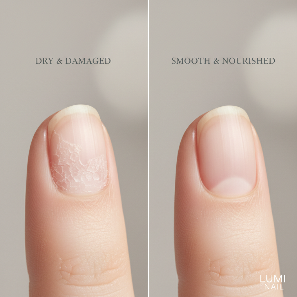 Dry cracked cuticles versus moisturized cuticles comparison