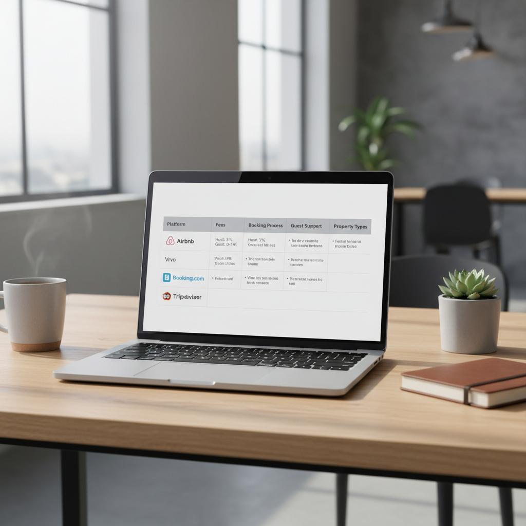 Comparison table of vacation rental sites for families on a laptop screen