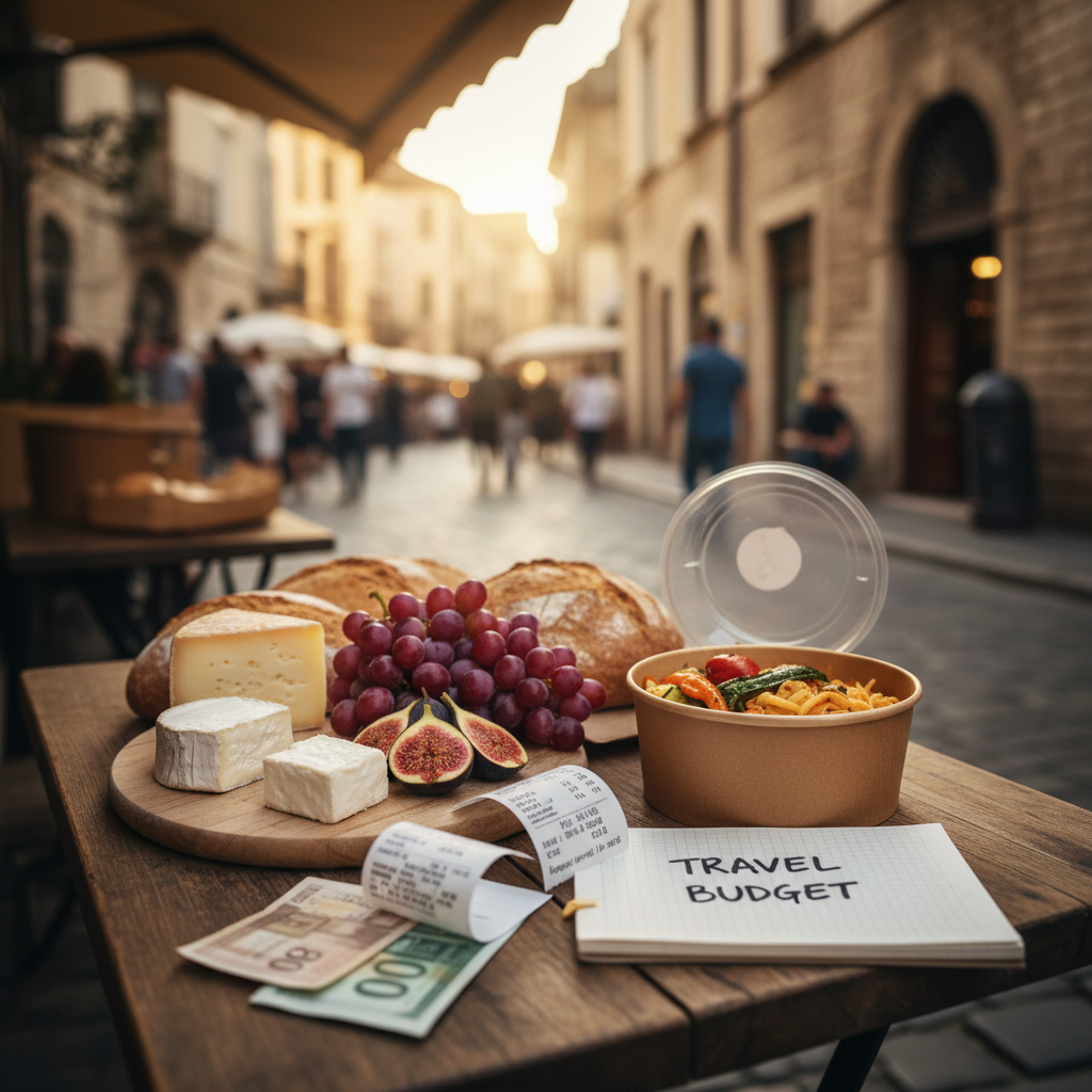 Affordable European meal plan with market food and simple restaurant dish