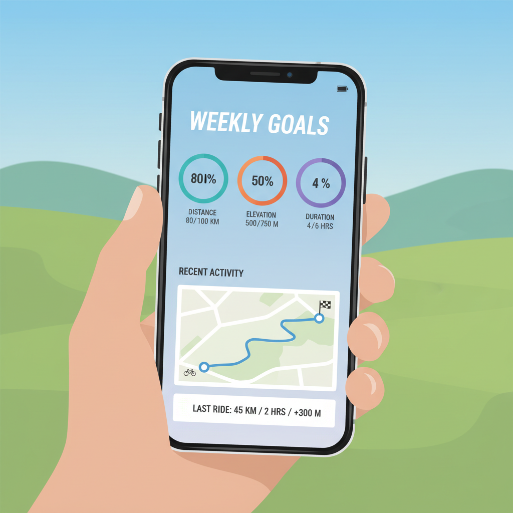 Cycling app dashboard showing weekly ride goal and progress