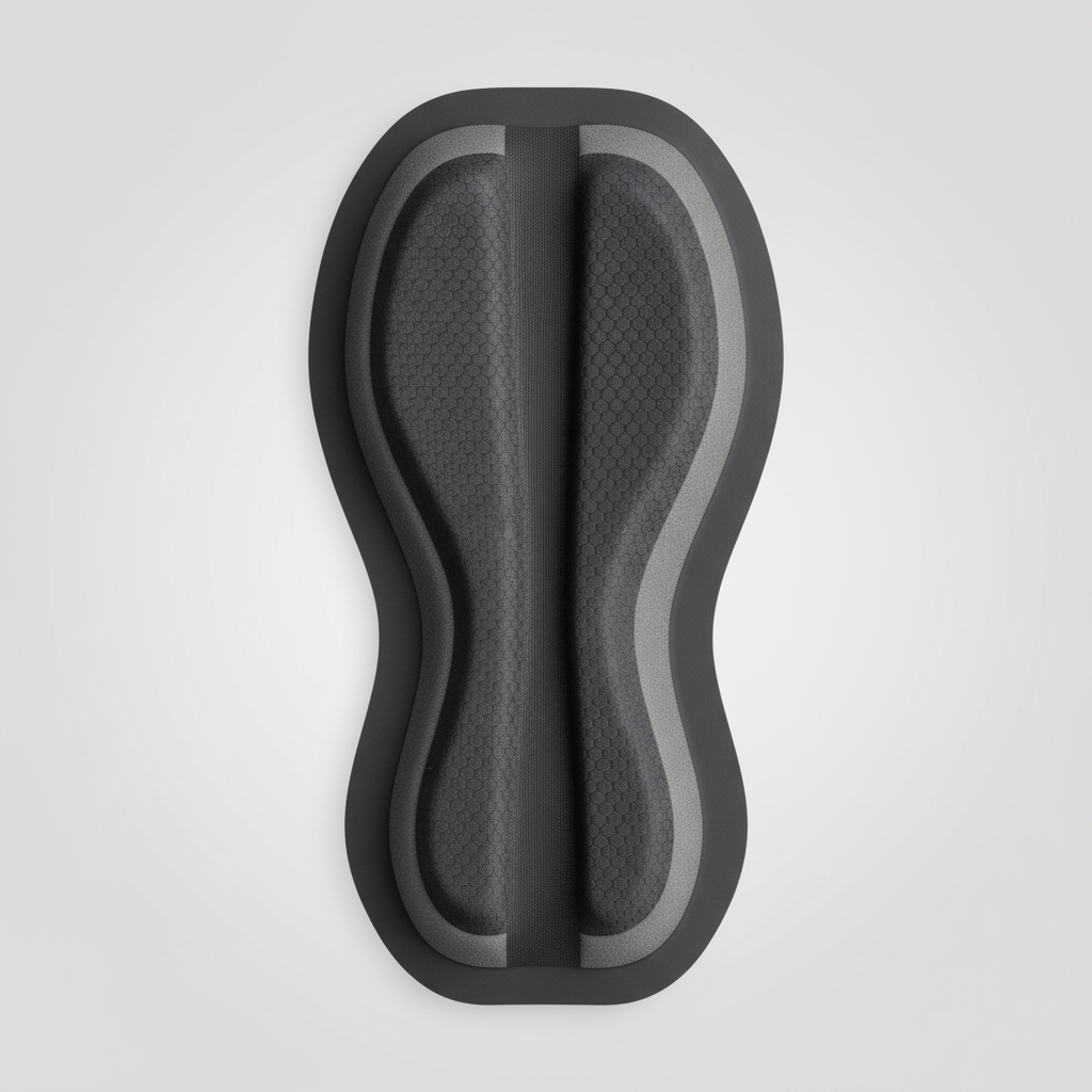 Close-up of cycling chamois showing center channel and smooth edges