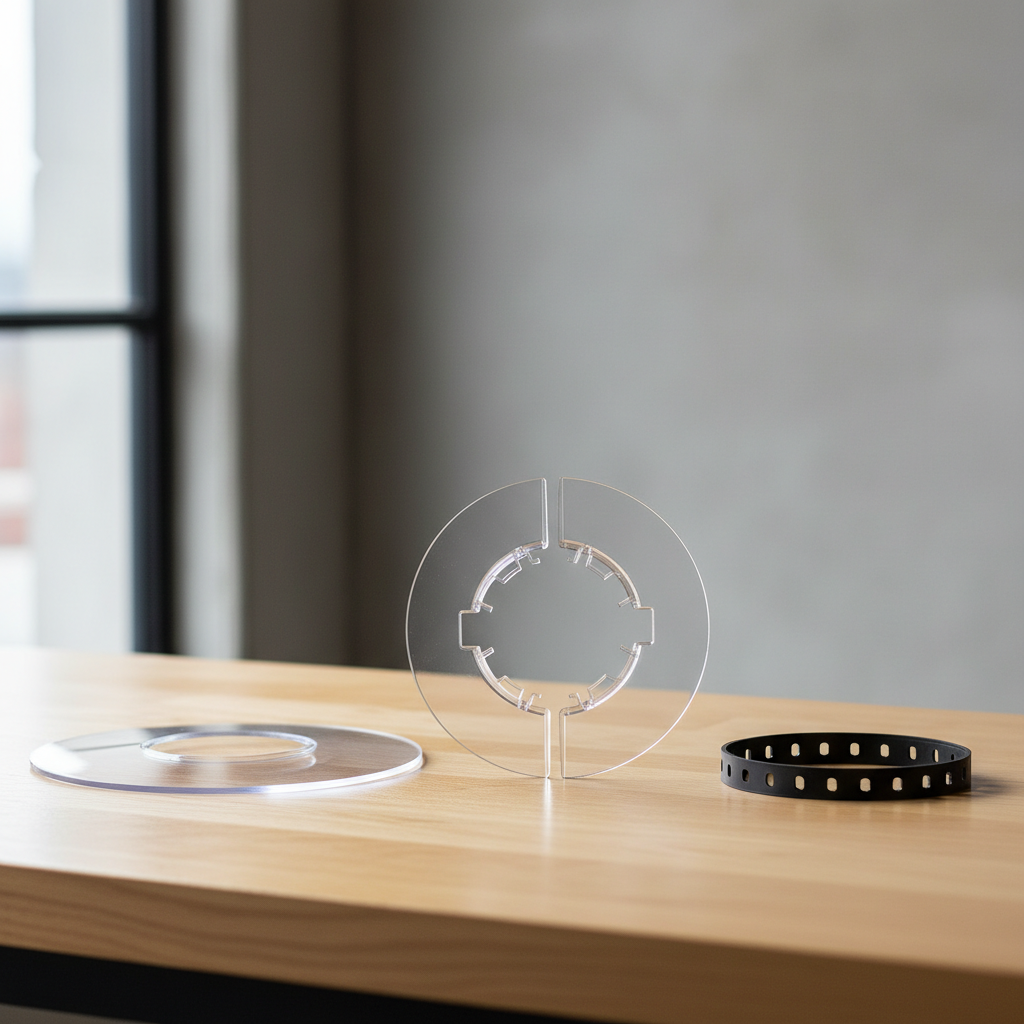 Comparison of different bicycle spoke protector styles on a table