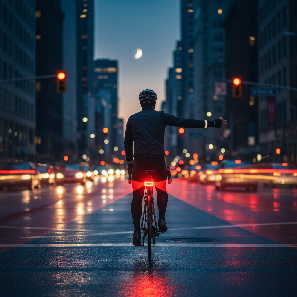 Rear bike light with side visibility in an urban intersection
