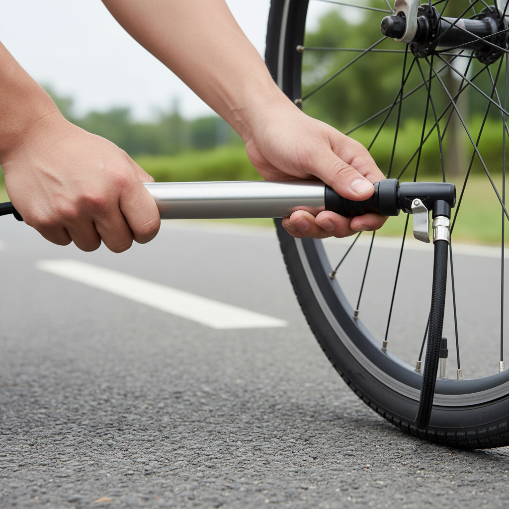 Correct technique using a mini bike pump with a hose on a Presta valve