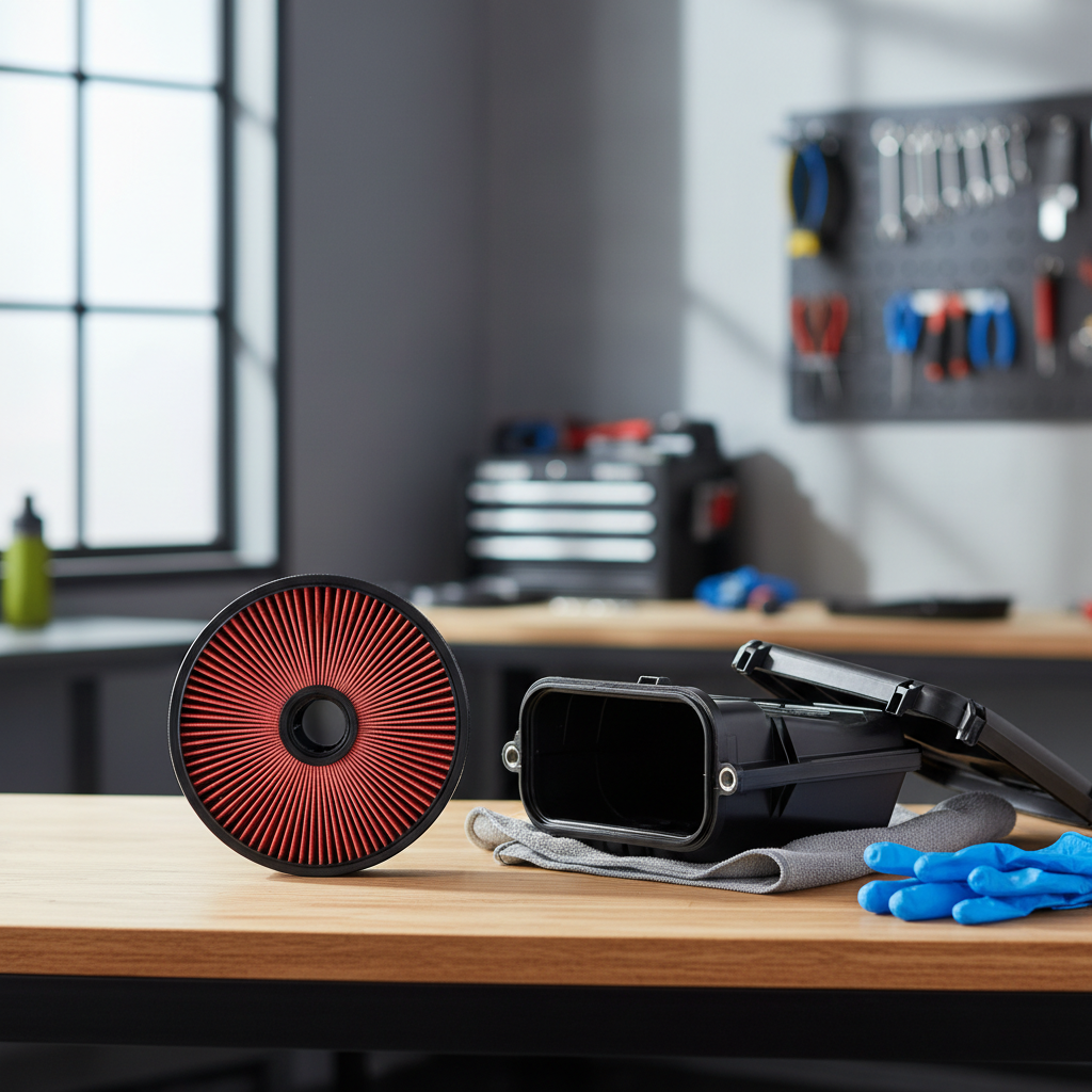 Reusable car engine air filter removed from airbox before cleaning