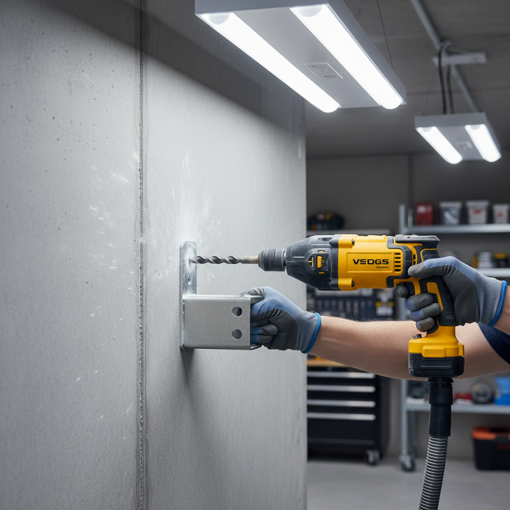 Drilling masonry holes to mount an air hose reel bracket on concrete wall