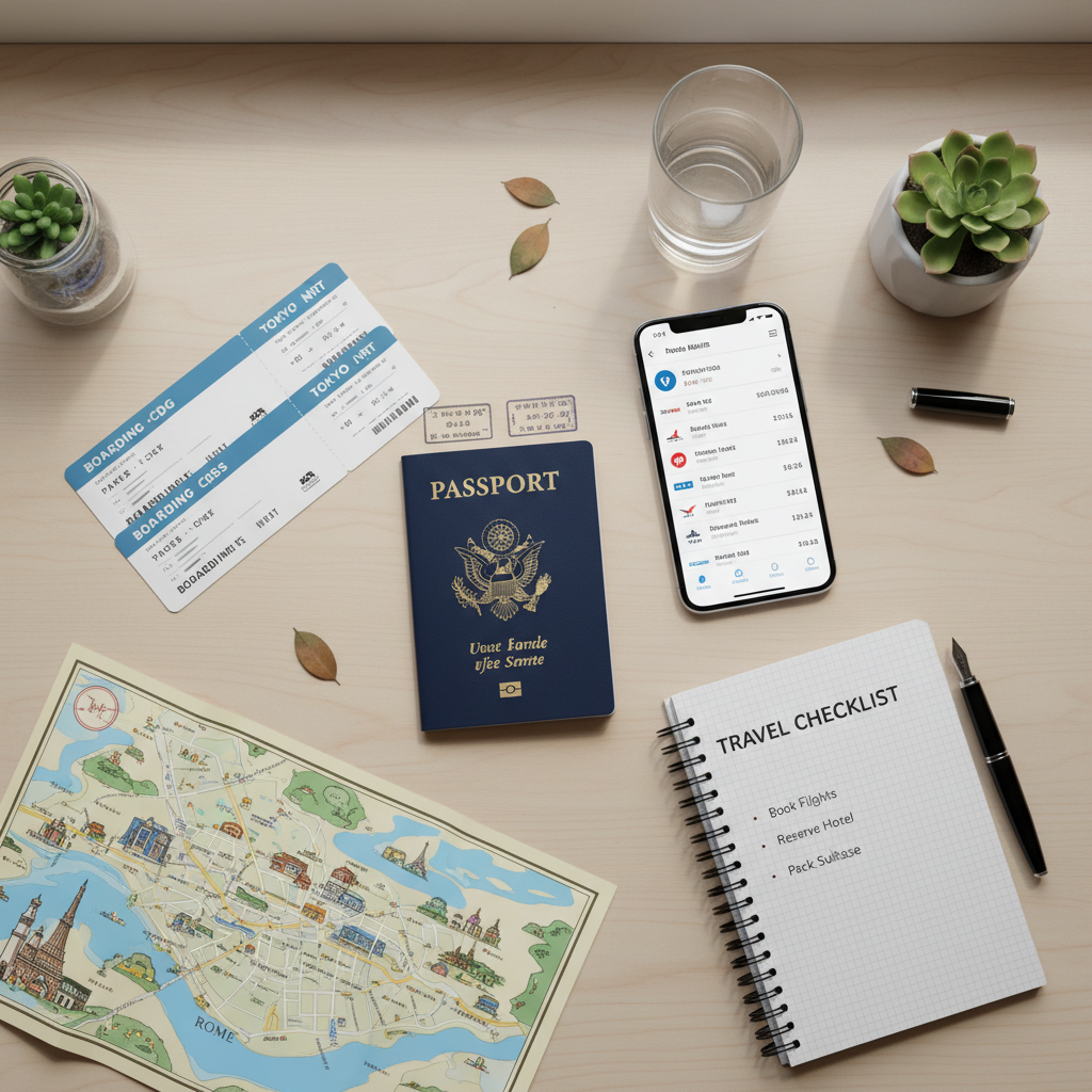 First-time international trip planning map and passport checklist