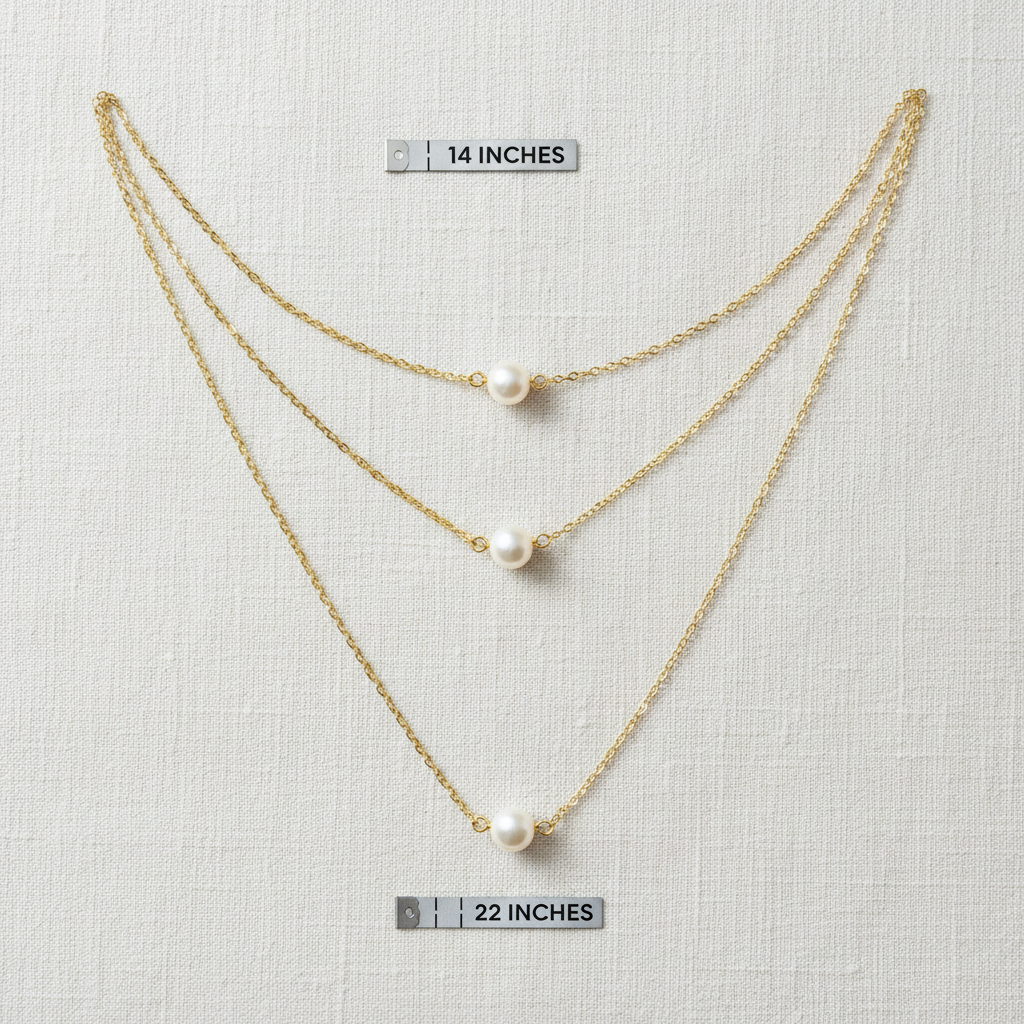 Necklace length chart for layering choker princess and matinee