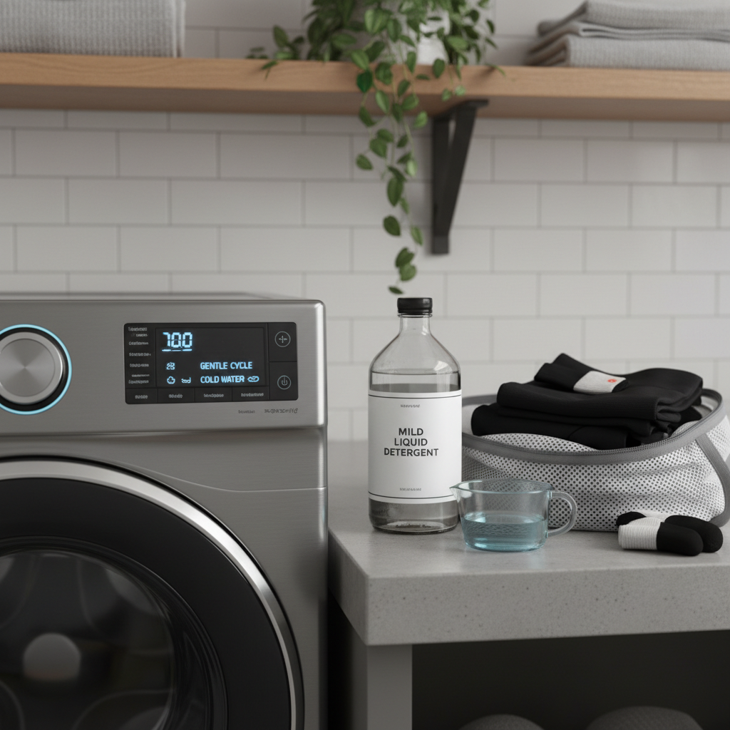 Washing padded cycling shorts on gentle cycle with mild detergent