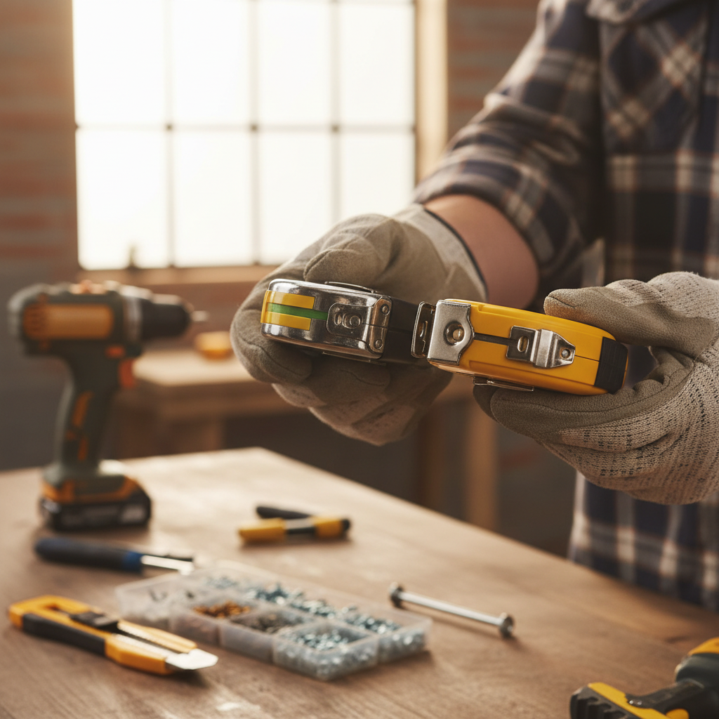 Contractor comparing tape measure hook and blade markings for accurate readings