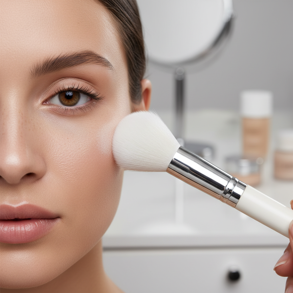 Minimal under-eye setting powder technique with small brush