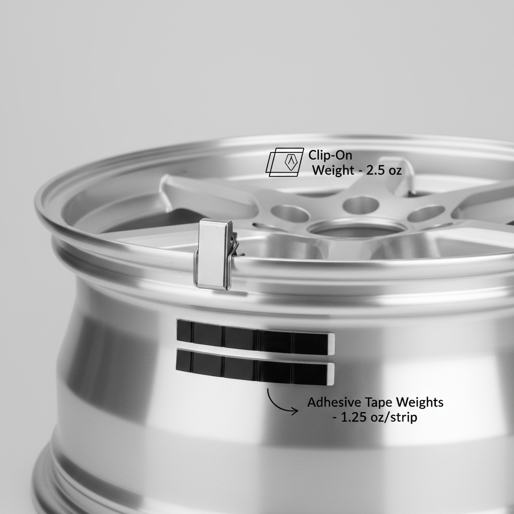 Comparison of clip-on wheel weights and adhesive stick-on tape weights on alloy rim