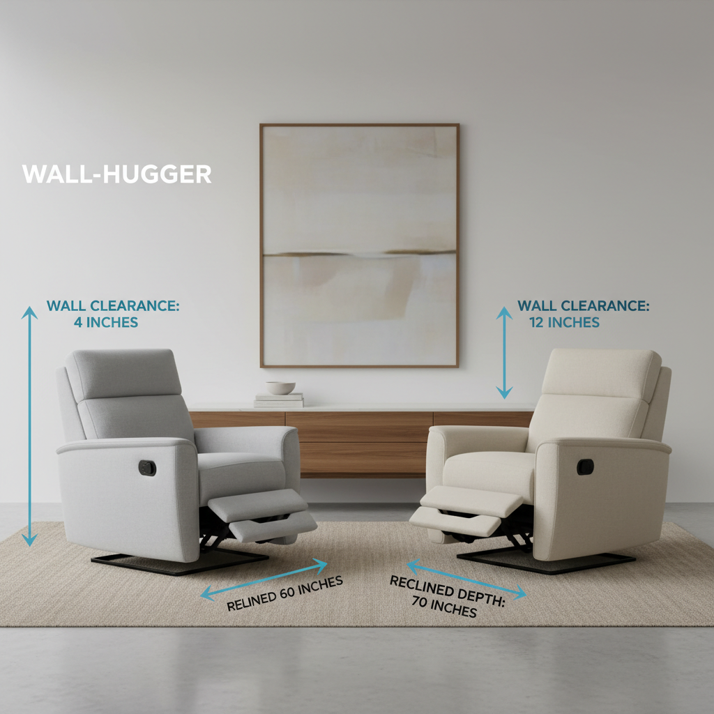 Comparison of wall-hugger vs traditional recliner clearance from the wall