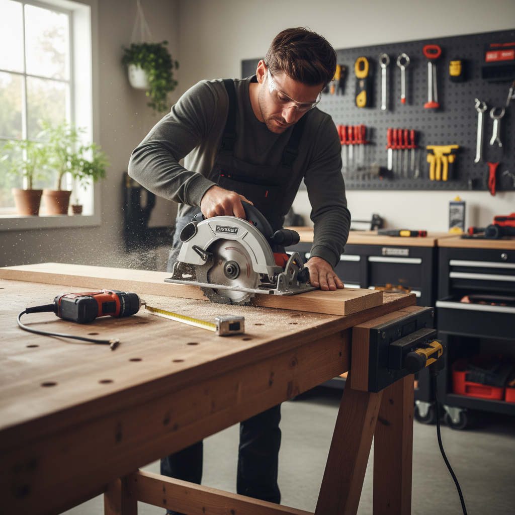 Cutting 2x4 lumber to build a DIY bike wheel-slot parking rack