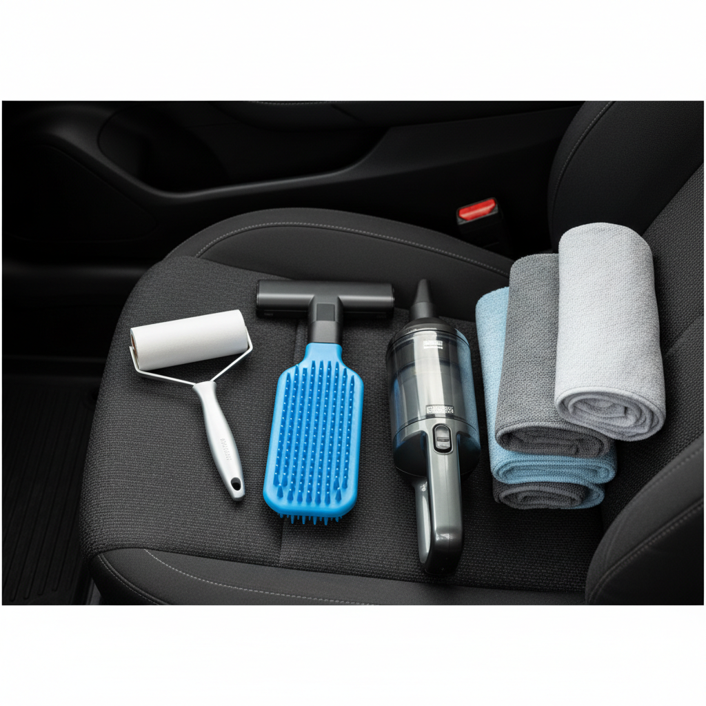 Car interior cleaning kit with rubber brush, vacuum attachments, microfiber towels