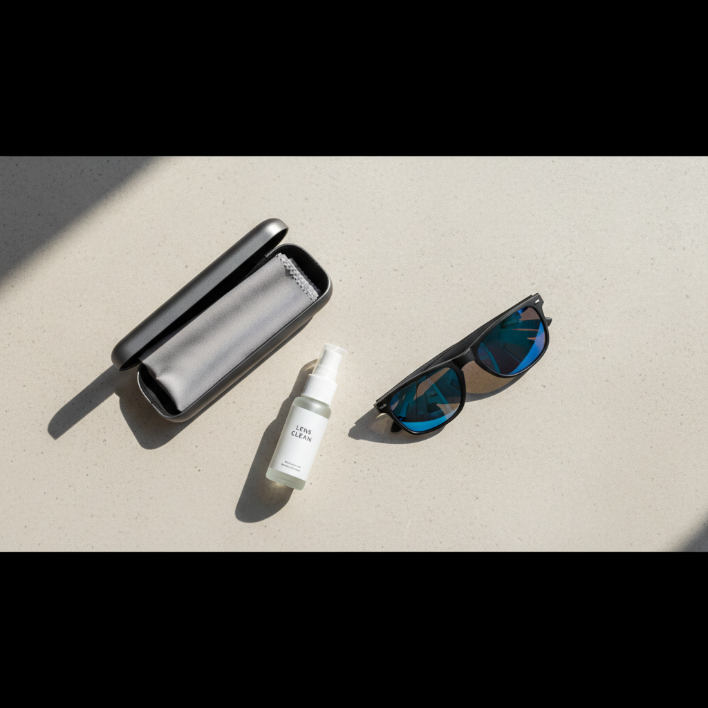 Protective travel case and cleaning kit for polarized UV sunglasses