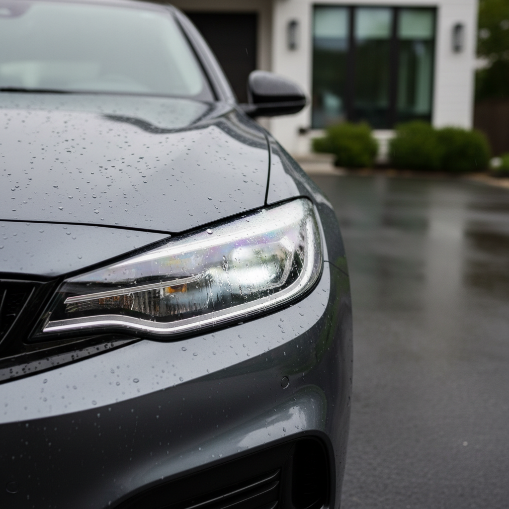 Condensation inside a car headlight housing showing moisture buildup