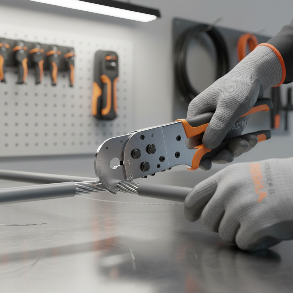 Ratchet cable cutter making a clean cut on thick electrical cable