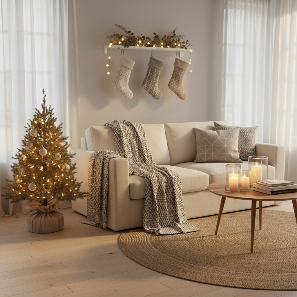 Cozy Christmas living room decor ideas for a rental apartment