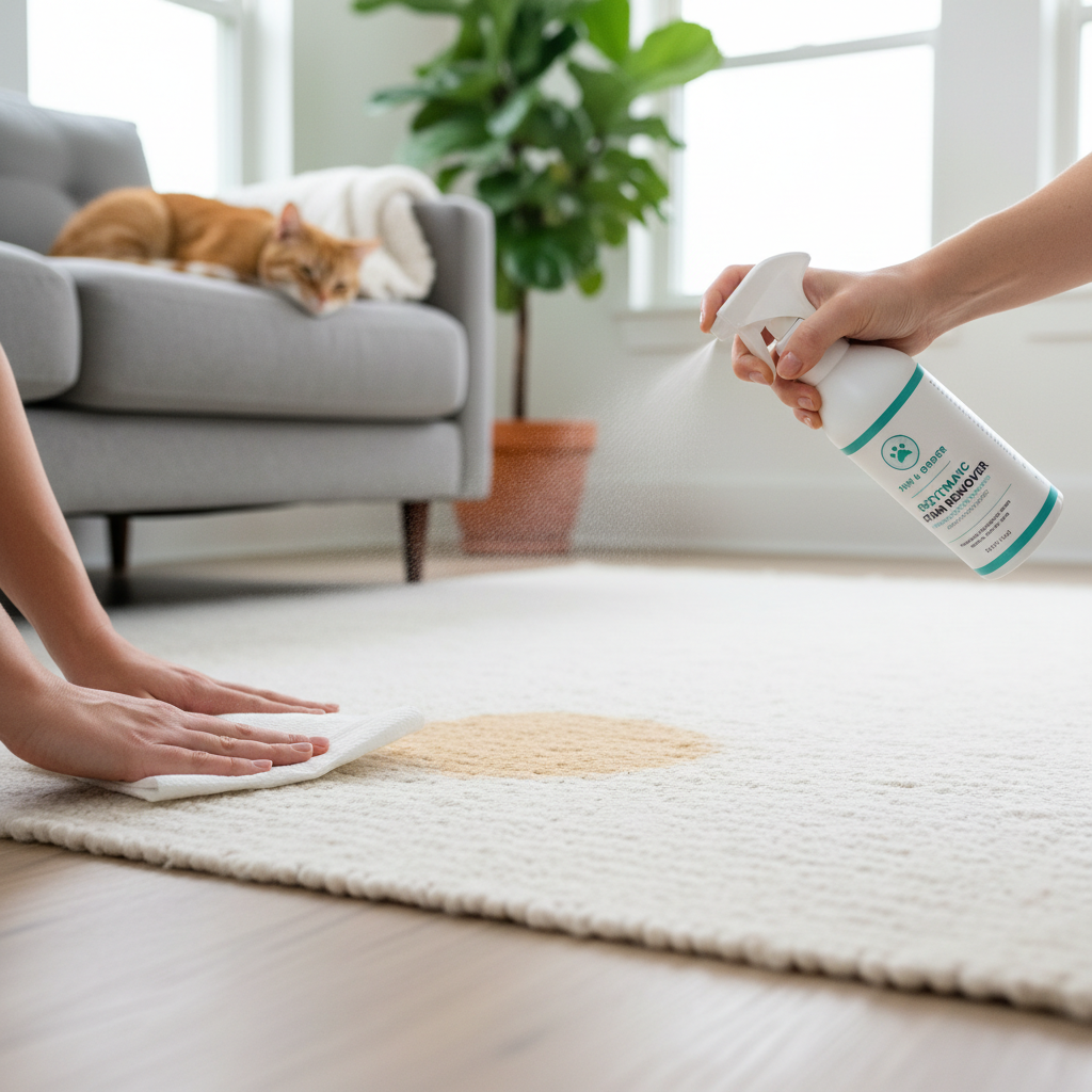 Enzymatic cleaner used on a rug after a cat urine accident