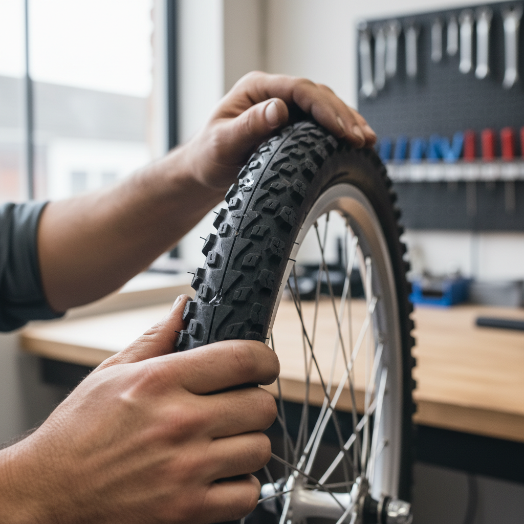 Finding a puncture in a bike tire by inspecting the tread