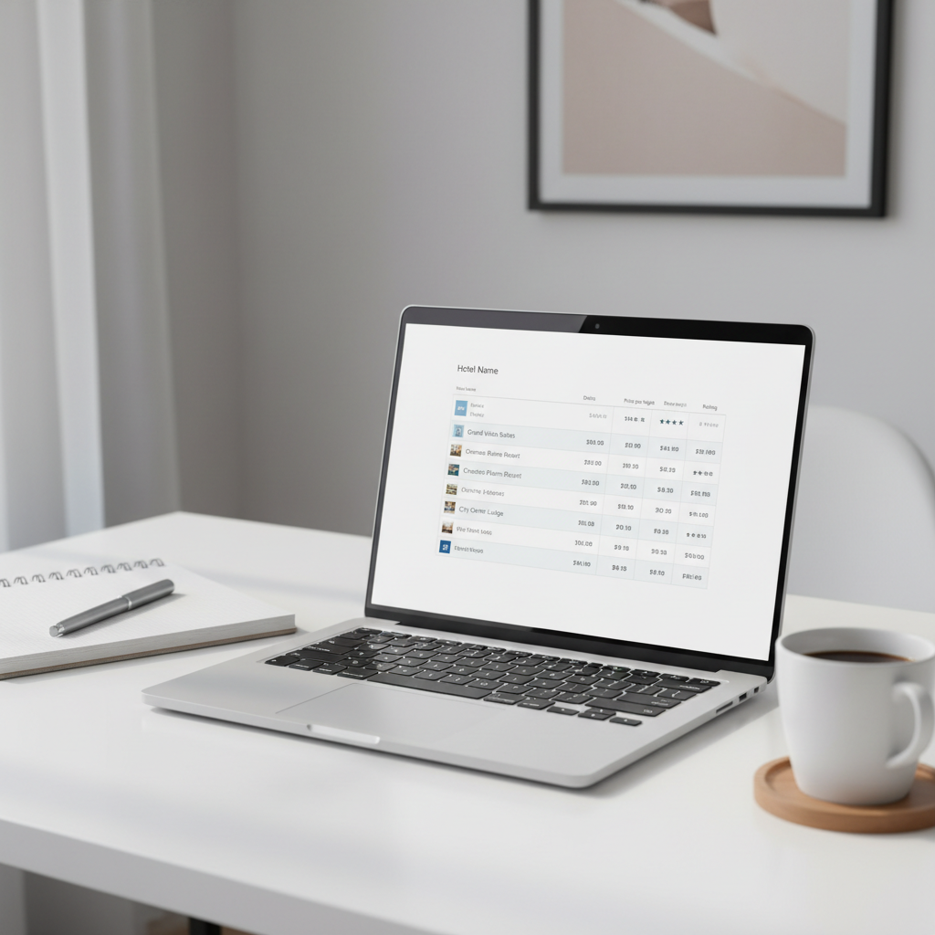 Last minute hotel deal comparison table on a laptop screen