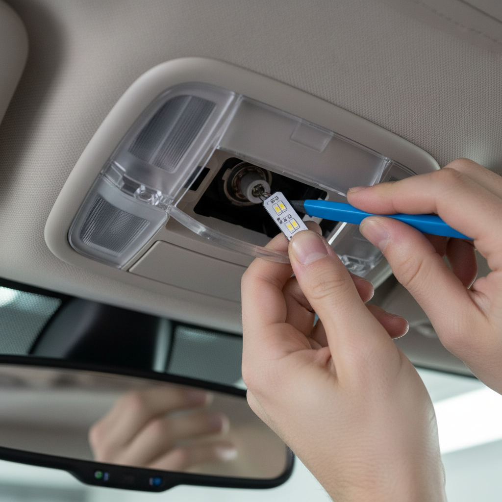 Installing LED interior lights in a car using a plastic trim removal tool