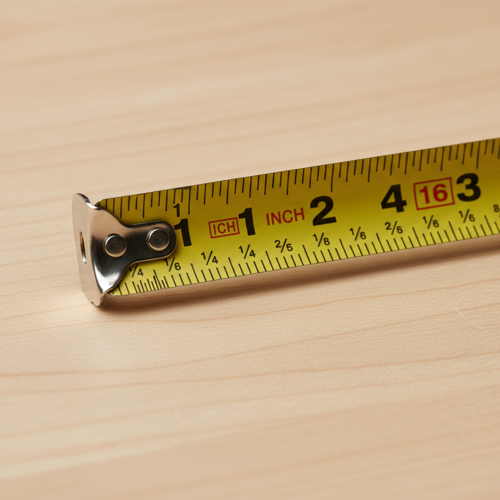 Close-up of tape measure blade showing high-contrast markings and fractional increments