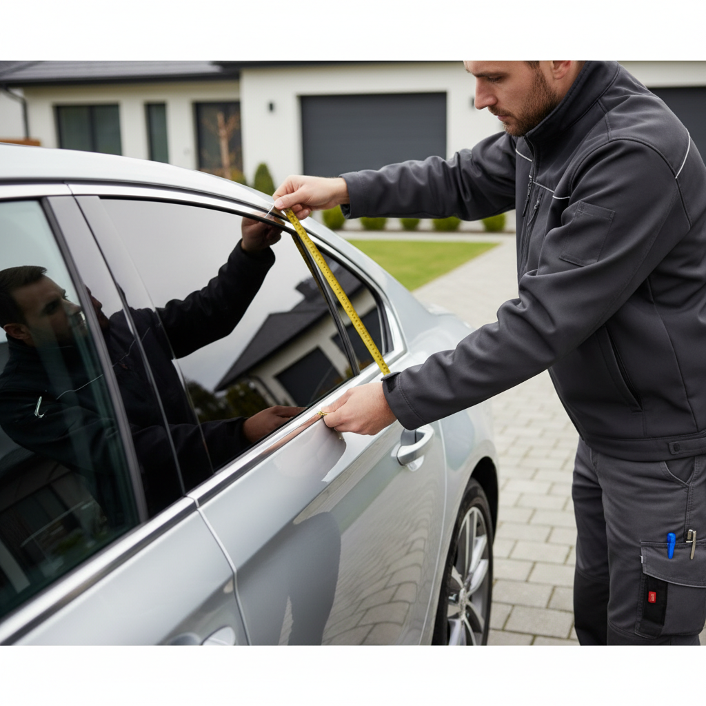 Measuring a car side window to choose a properly fitting sun shade