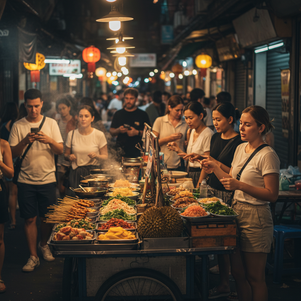 Bangkok street food night market scene for Thailand travel guide 2026