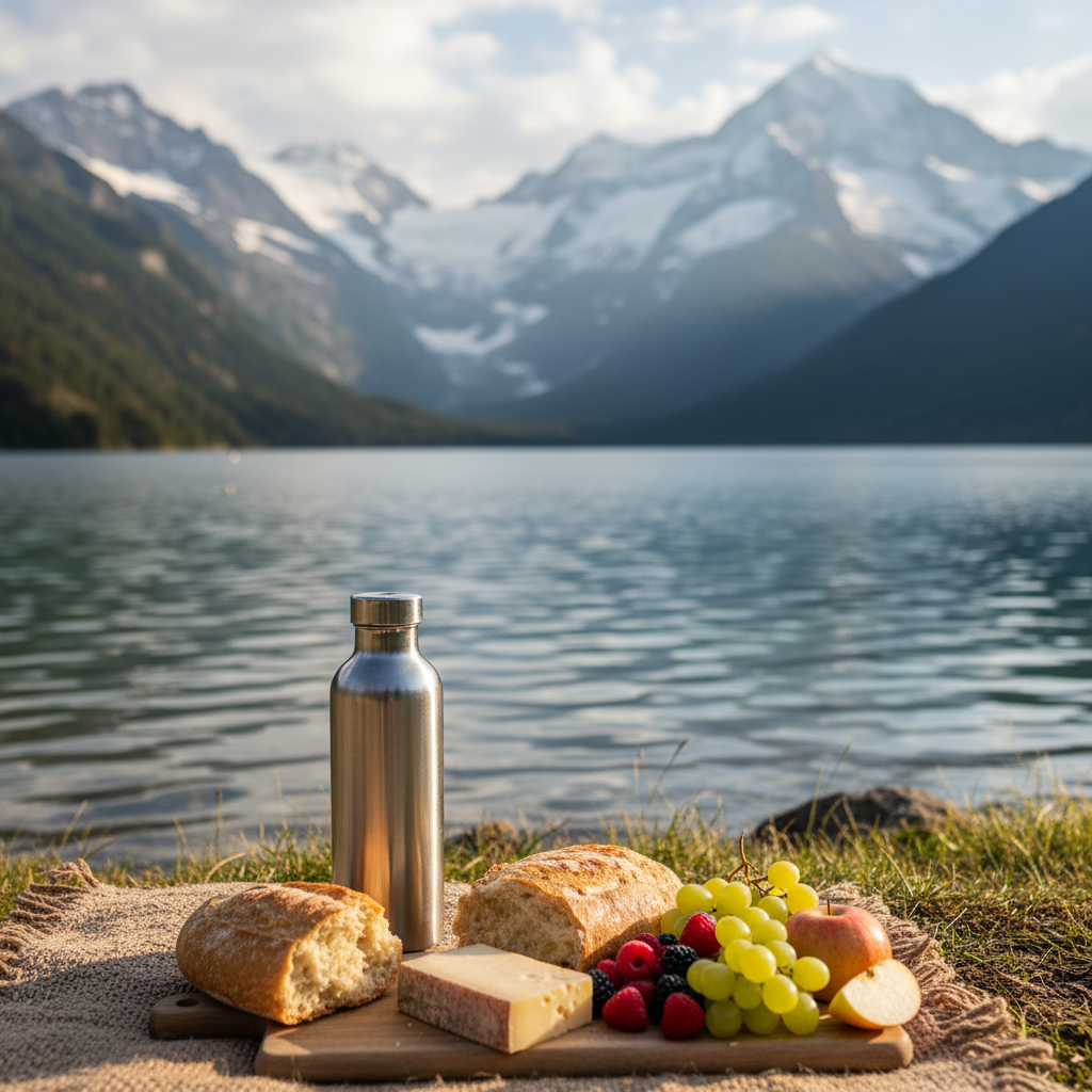 Swiss picnic lunch by a lake as a budget-friendly travel tip