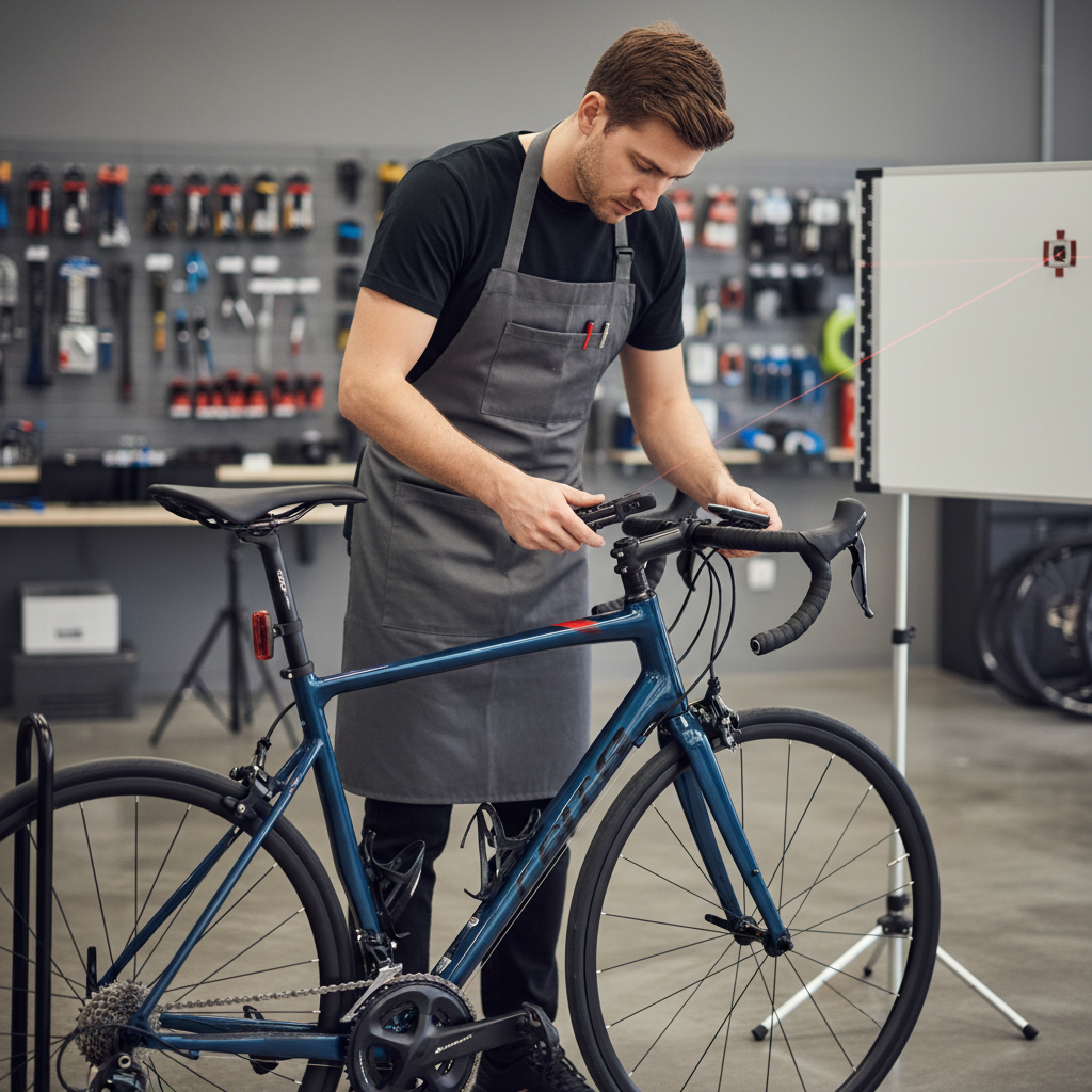 Cyclist measuring road bike fit and saddle height for proper sizing
